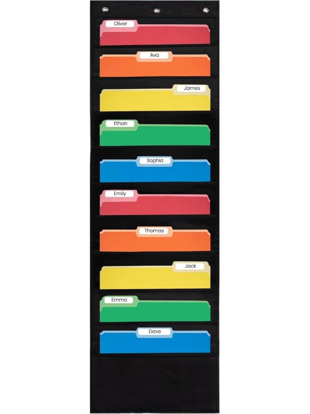 10 Pocket File Folder Pocket Chart, Black, 14" Wide x 47" Tall